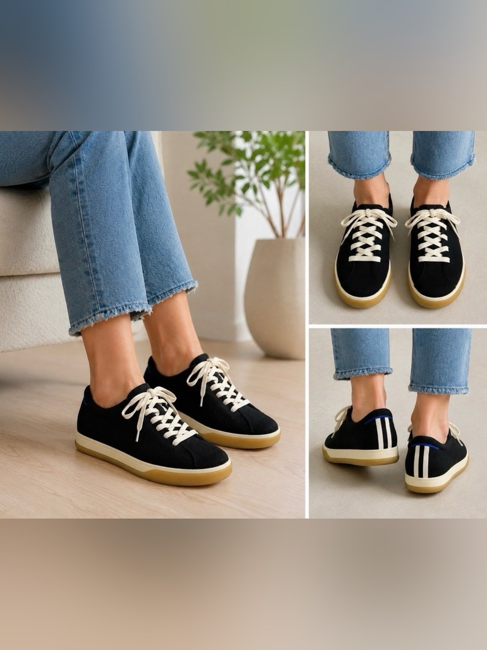 Rothy's The Lace Up Sneaker Women's US 7.5 Black Knit Soft casual basics EUC